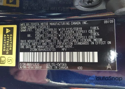 2010 Lexus Rx 350 из США, поврежденный, VIN 2T2BK1BA4AC030135